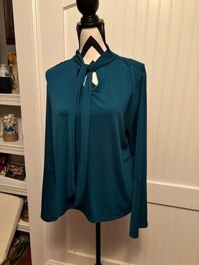 Apt. 9 Teal Tie-Neck Long Sleeve Blouse